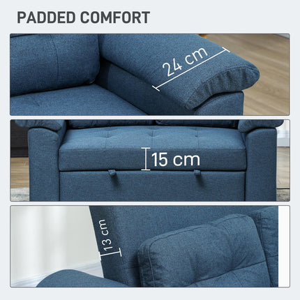 2 Seater Pull Out Sofa Bed with Pocket Springs, Pillows & Side Pockets - Blue