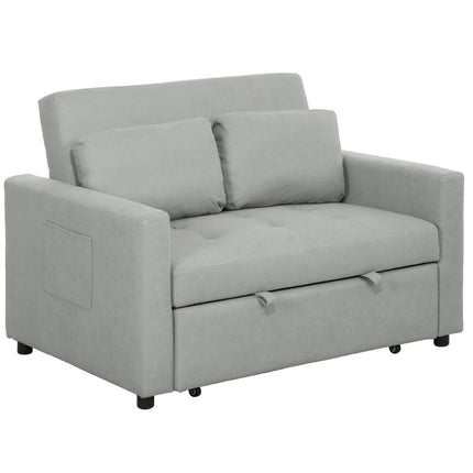 Velvet-Feel Two-Seater Sofa Bed with Adjustable Backrest - Light Grey