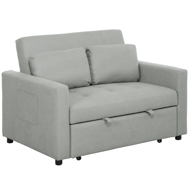 Velvet-Feel Two-Seater Sofa Bed with Adjustable Backrest - Light Grey