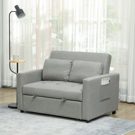 Velvet-Feel Two-Seater Sofa Bed with Adjustable Backrest - Light Grey