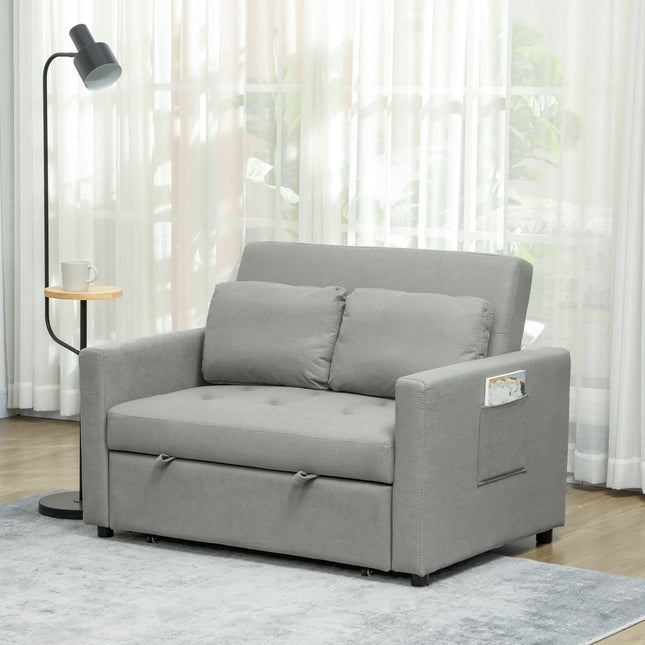 Velvet-Feel Two-Seater Sofa Bed with Adjustable Backrest - Light Grey