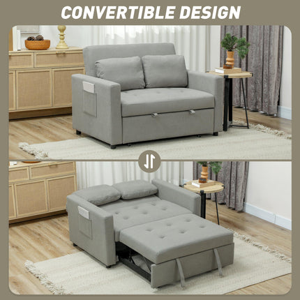 Velvet-Feel Two-Seater Sofa Bed with Adjustable Backrest - Light Grey