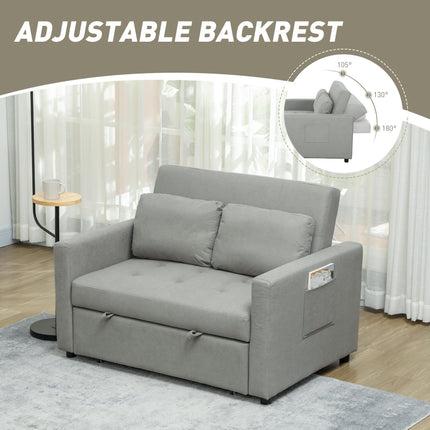 Velvet-Feel Two-Seater Sofa Bed with Adjustable Backrest - Light Grey