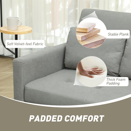 Velvet-Feel Two-Seater Sofa Bed with Adjustable Backrest - Light Grey