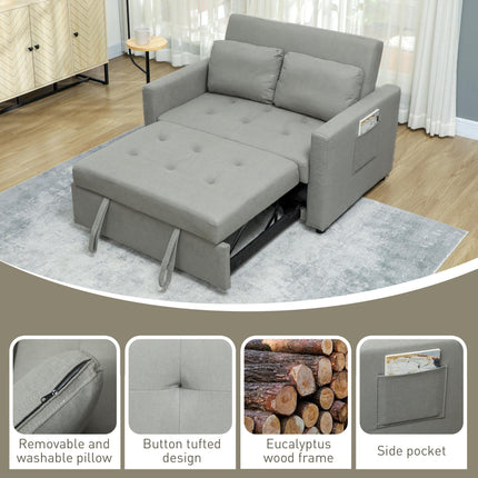 Velvet-Feel Two-Seater Sofa Bed with Adjustable Backrest - Light Grey