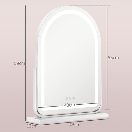43 x 59cm LED Vanity Mirror with Adjustable Lighting and 360° Rotation - White