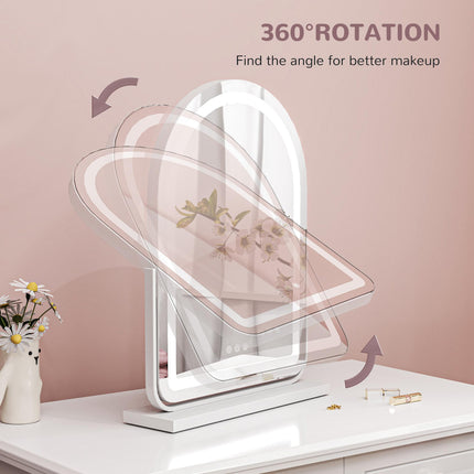 43 x 59cm LED Vanity Mirror with Adjustable Lighting and 360° Rotation - White