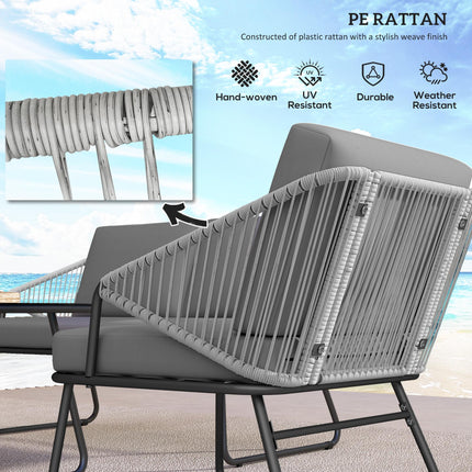 4 Piece Rattan Outdoor Sofa Set with Cushions and Glass Table - Grey