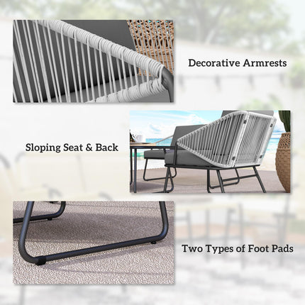 4 Piece Rattan Outdoor Sofa Set with Cushions and Glass Table - Grey