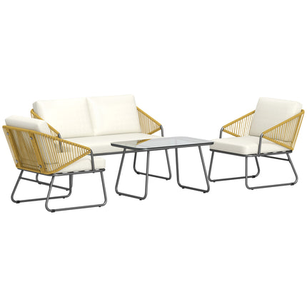 4 Piece Rattan Outdoor Sofa Set with Cushions and Table - Natural