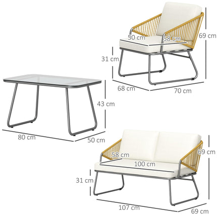 4 Piece Rattan Outdoor Sofa Set with Cushions and Table - Natural