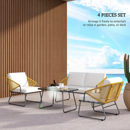 4 Piece Rattan Outdoor Sofa Set with Cushions and Table - Natural