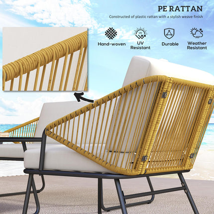 4 Piece Rattan Outdoor Sofa Set with Cushions and Table - Natural
