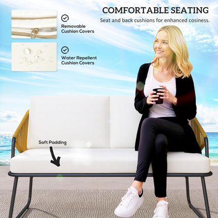 4 Piece Rattan Outdoor Sofa Set with Cushions and Table - Natural