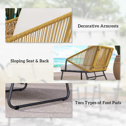 4 Piece Rattan Outdoor Sofa Set with Cushions and Table - Natural