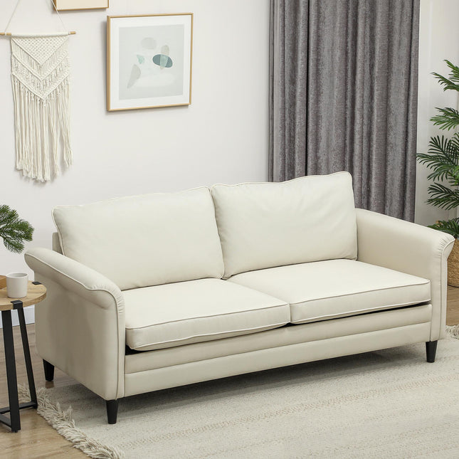 3 Seater Sofa, Modern Fabric Sofa Couch with Spring Cushion, Rubber Wood Legs, 1