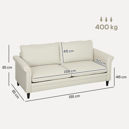3 Seater Sofa, Modern Fabric Sofa Couch with Spring Cushion, Rubber Wood Legs, 1