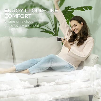 3 Seater Sofa, Modern Fabric Sofa Couch with Spring Cushion, Rubber Wood Legs, 1