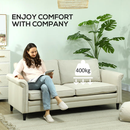 3 Seater Sofa, Modern Fabric Sofa Couch with Spring Cushion, Rubber Wood Legs, 1