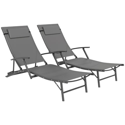 Set of 2 Adjustable Back Quick-Dry Mesh Sun Loungers - Grey