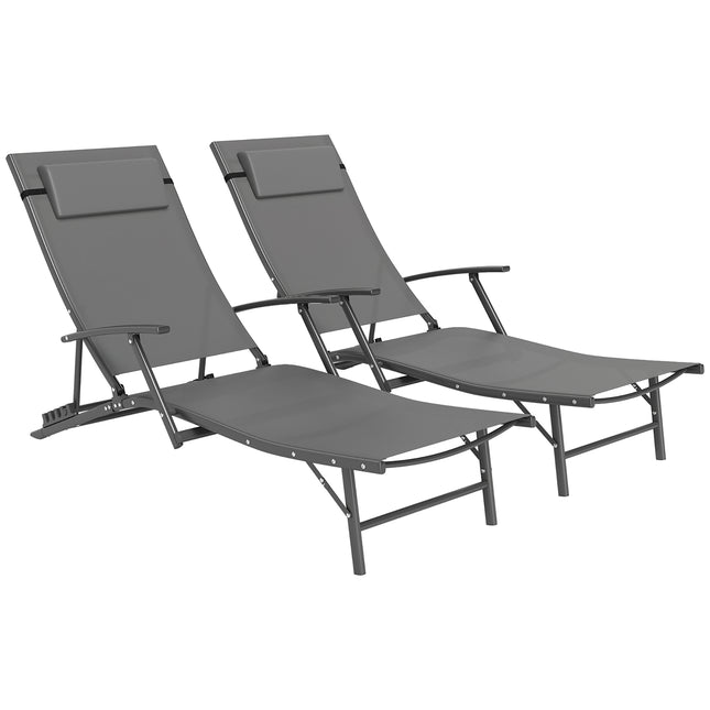 Set of 2 Adjustable Back Quick-Dry Mesh Sun Loungers - Grey