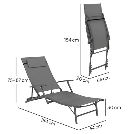 Set of 2 Adjustable Back Quick-Dry Mesh Sun Loungers - Grey