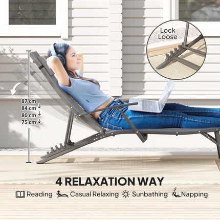 Set of 2 Adjustable Back Quick-Dry Mesh Sun Loungers - Grey