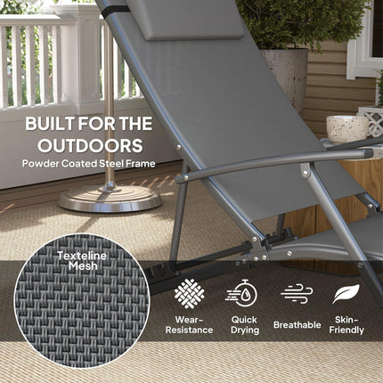 Set of 2 Adjustable Back Quick-Dry Mesh Sun Loungers - Grey