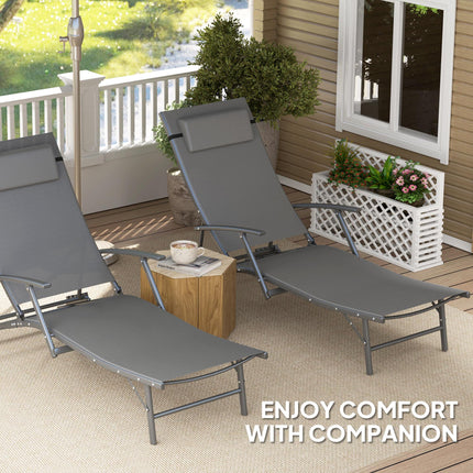 Set of 2 Adjustable Back Quick-Dry Mesh Sun Loungers - Grey