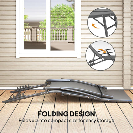 Set of 2 Adjustable Back Quick-Dry Mesh Sun Loungers - Grey