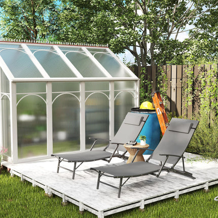 Set of 2 Adjustable Back Quick-Dry Mesh Sun Loungers - Grey