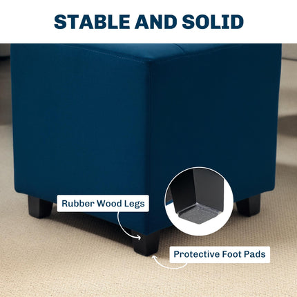 Velvet-Feel Square Ottoman 35x35cm with Button Tufting - Blue