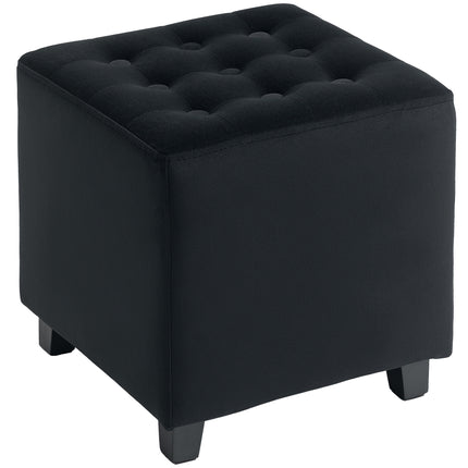 Velvet-Feel Square Ottoman 35x35cm with Button Tufting - Grey