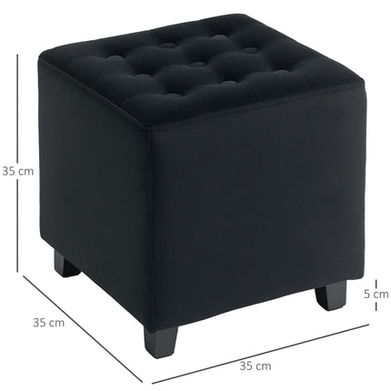 Velvet-Feel Square Ottoman 35x35cm with Button Tufting - Grey