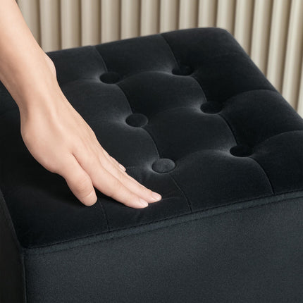 Velvet-Feel Square Ottoman 35x35cm with Button Tufting - Grey
