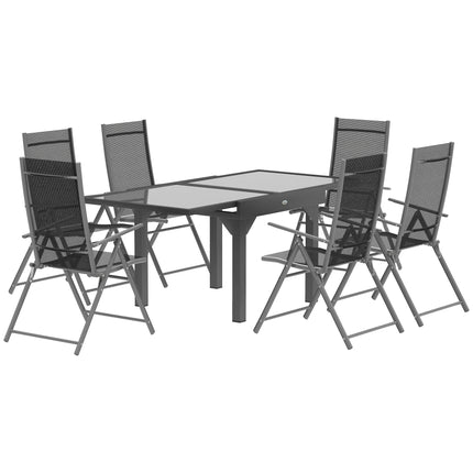 7 Piece Outdoor Extendable Dining Set with Folding Chairs - Grey