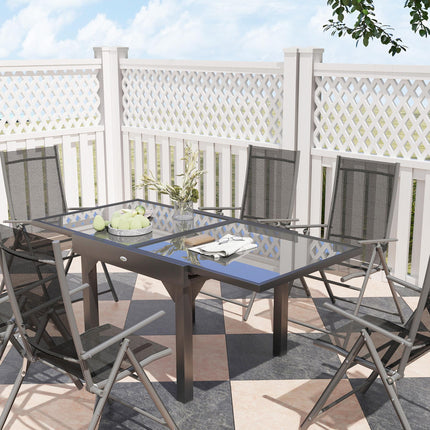 7 Piece Outdoor Extendable Dining Set with Folding Chairs - Grey