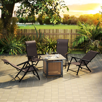 Set of 4 Folding Garden Chairs with 7-Position Adjustable Backs - Dark Brown