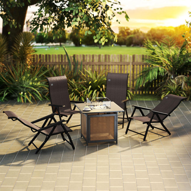 Set of 4 Folding Garden Chairs with 7-Position Adjustable Backs - Dark Brown