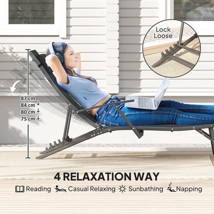 Set of 2 Adjustable Back Sun Loungers with Quick-Dry Mesh - Black