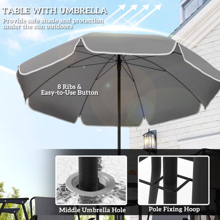 4 Seater Garden Furniture Set with 6 Pieces Table, Folding Chairs & Parasol - Grey
