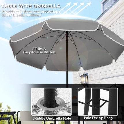 4 Seater Garden Dining Set with Parasol and Folding Chairs, Round Glass Table - Cream White