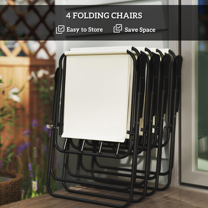 4 Seater Garden Dining Set with Parasol and Folding Chairs, Round Glass Table - Cream White