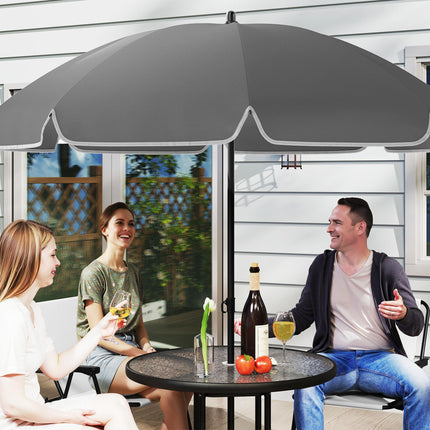 4 Seater Garden Dining Set with Parasol and Folding Chairs, Round Glass Table - Cream White