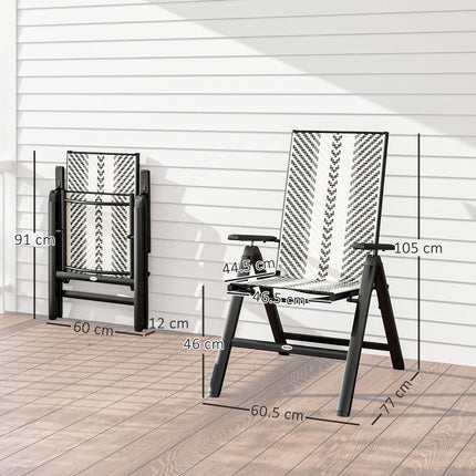 Set of Two Rattan Reclining Garden Chairs - Grey