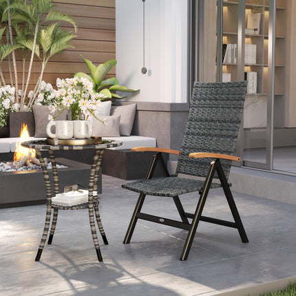 Folding Rattan Garden Dining Chair with 5-level Reclining High Back, Wood Armres