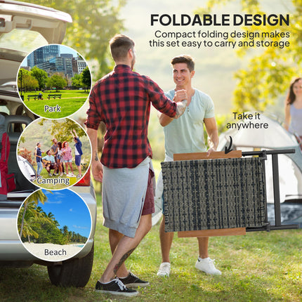 Folding Rattan Garden Dining Chair with 5-level Reclining High Back, Wood Armres
