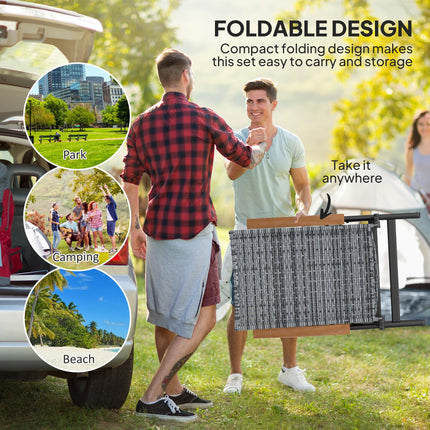 Folding Rattan Garden Dining Chair with 5-level Reclining High Back, Wood Armres