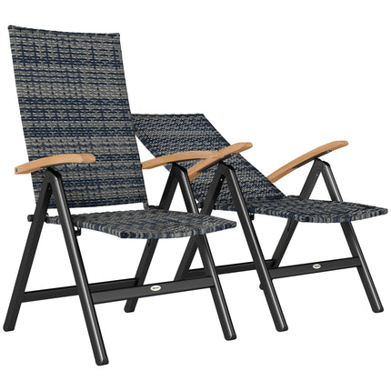 2 Pieces Folding Rattan Garden Dining Chairs with 5-level Reclining High Back, W