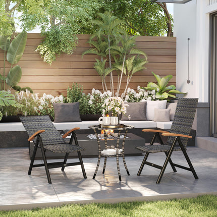 2 Pieces Folding Rattan Garden Dining Chairs with 5-level Reclining High Back, W